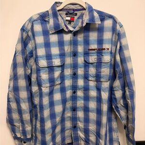 Tommy Hilfiger Blue and Gray Plaid Shirt